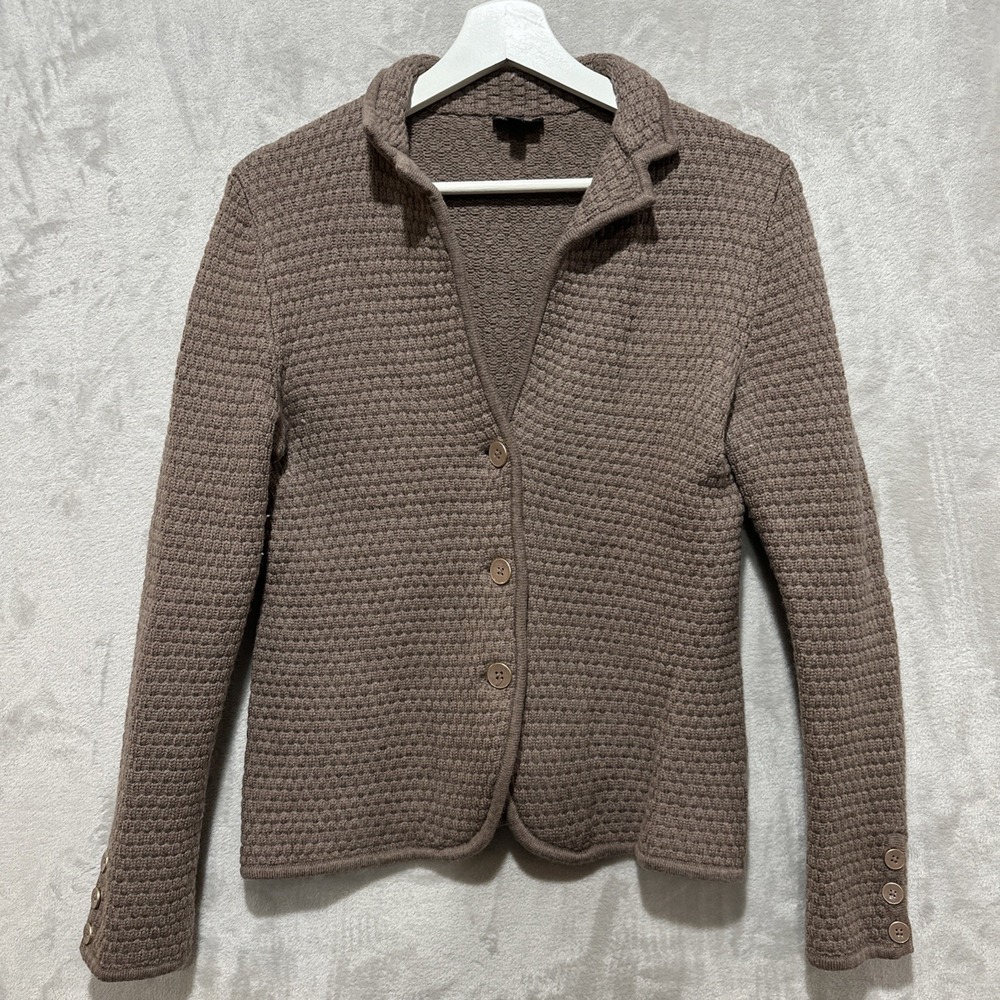 Talbots Pure Merino Wool Basket Weave Sweater Jacket Women's Brown Size Small